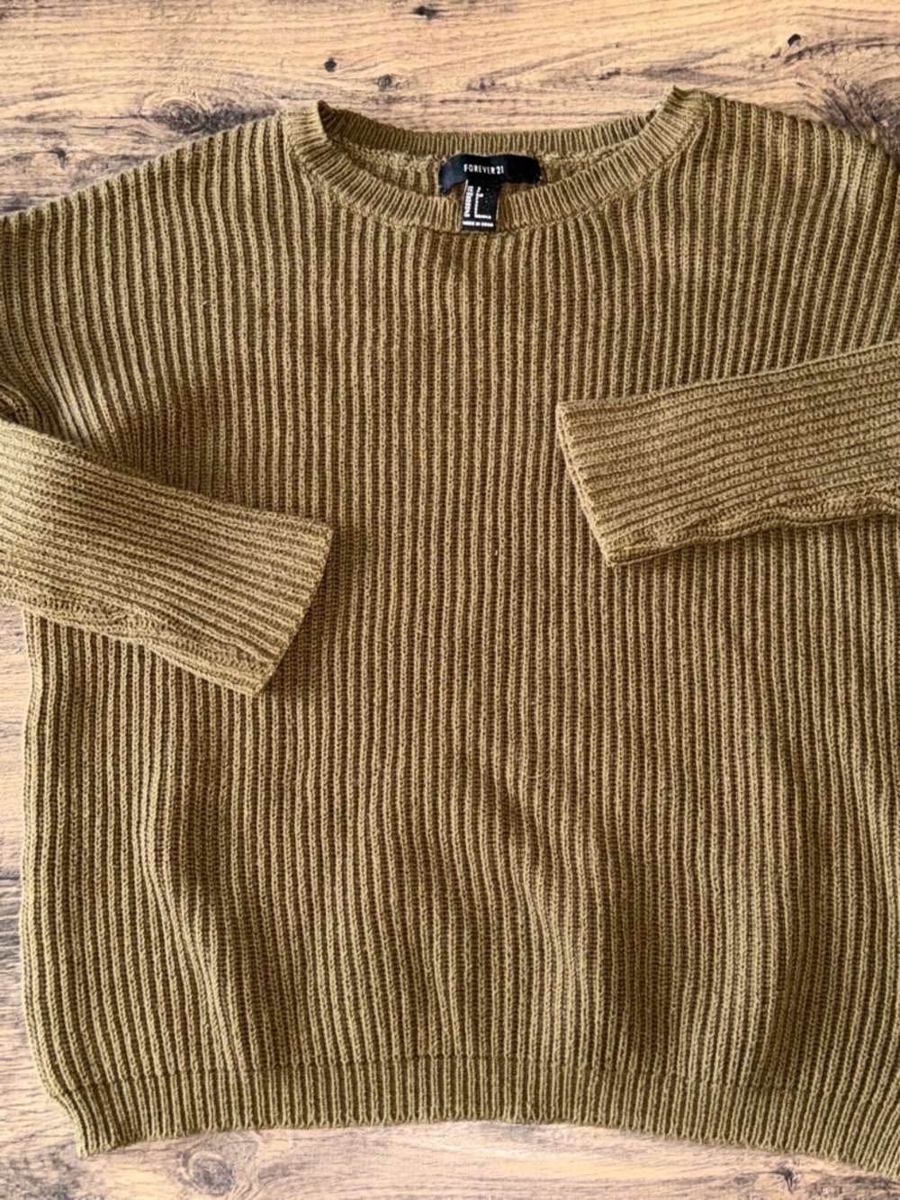 Forever 21 Women's Olive Ribbed Crewneck Sweater